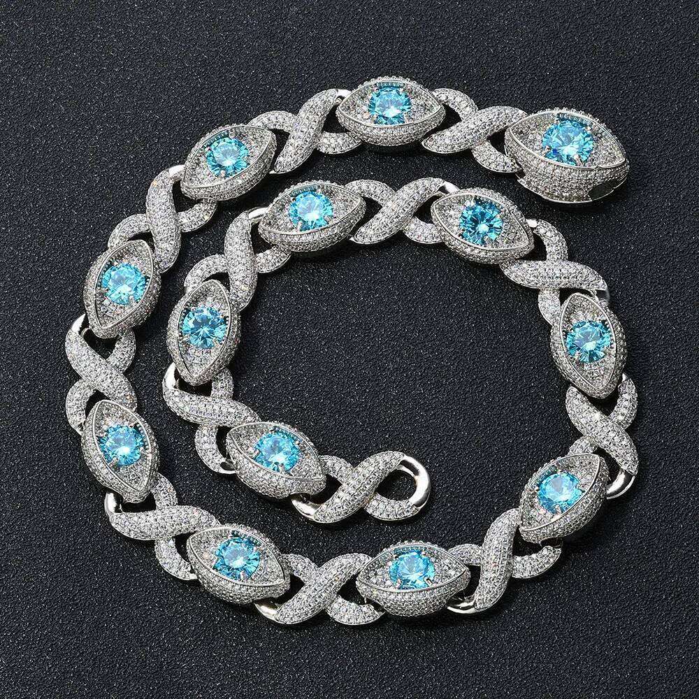 Fashion Hip Hop Punk Evil Style 15mm Iced Out Cubic Zircon Colour Eye Infinity Chain Necklace Hiphop Bracelet Jewelry