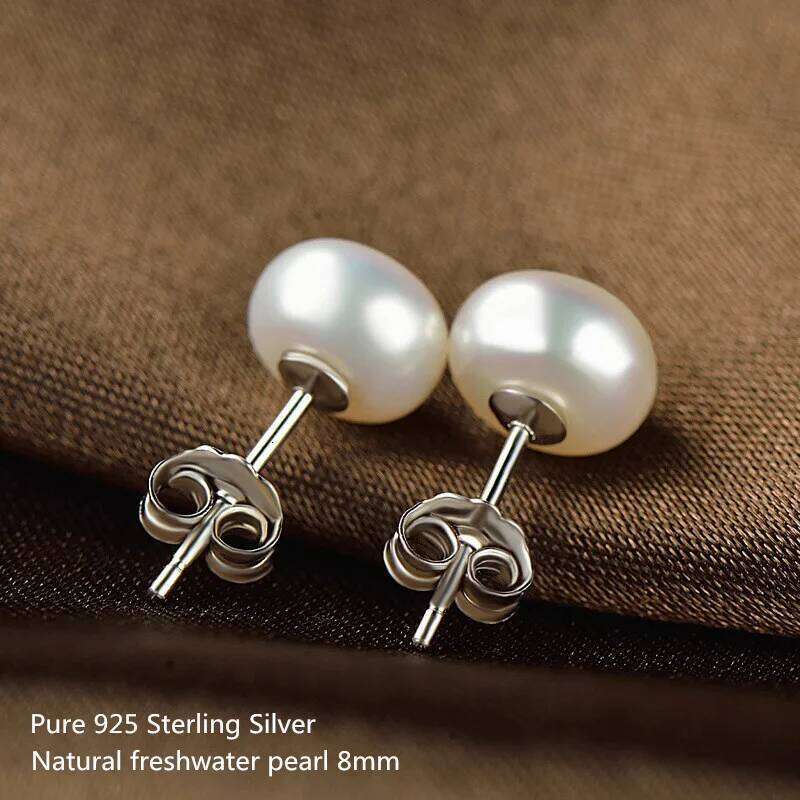 Buyee 925 Sterling Silver Female Stud 8mm Natural Freshwater Pearl Bead for Women Fashion Fine Jewelry Earring 25H1226