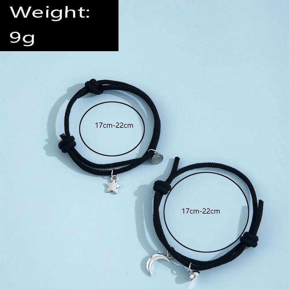 2pcs/set Fashion Adjustable Braided Black Moon Star Cord Matching Attraction Bracelets Women Couples Friendship Bracelet 25T1226