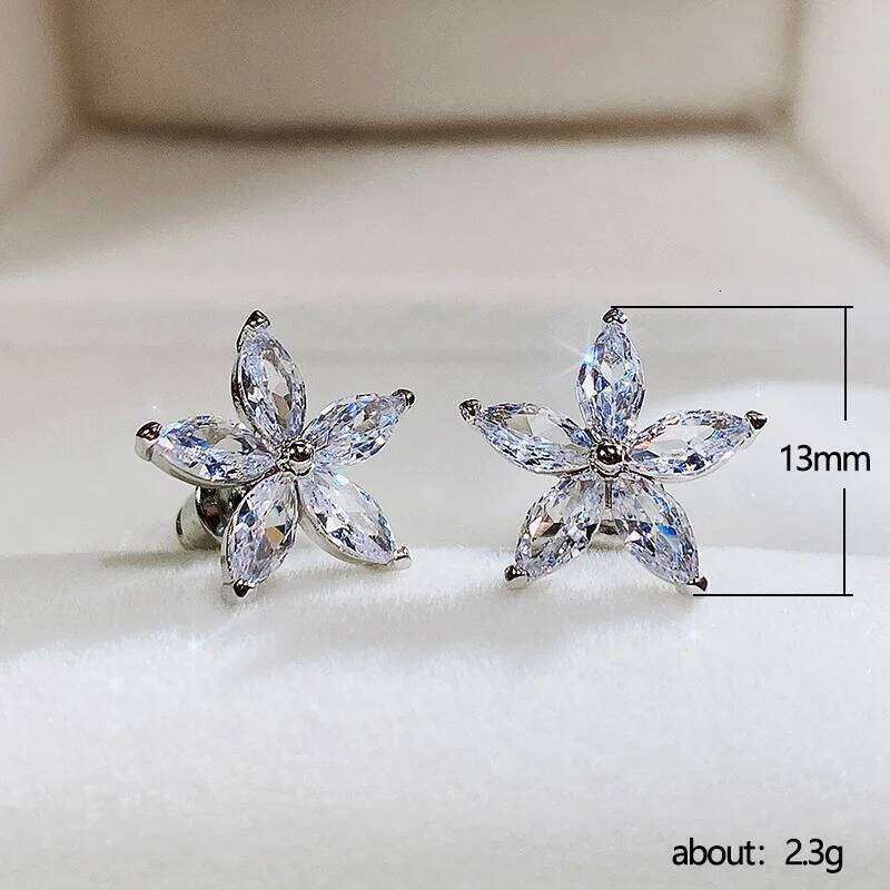 Rainbow Crystal Cute Star Flower Small Stud Earrings For Women Classic Silver Color Versatile Earring Female Daily Party Jewelry 25H1226
