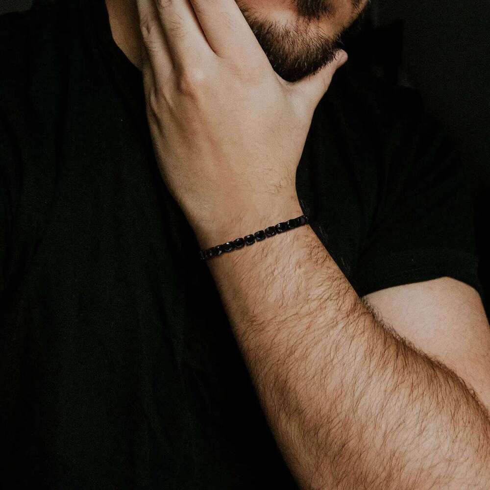 Vnox 5mm Tennis Bracelets for Men Women, Black Stainless Steel Chain Bracelet, Classic Simple Unisex Wristband 25T1226