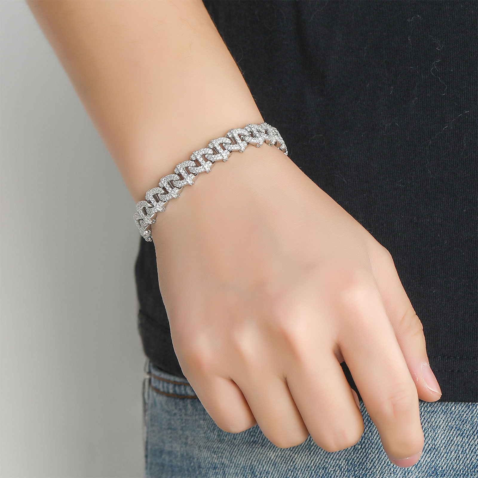 bracelet silver bracelet Cuban Link Bracelet luxury bangles luxury jewelry designer bracelet homme men mens bracelet bangle Square zircon lock Cuban c