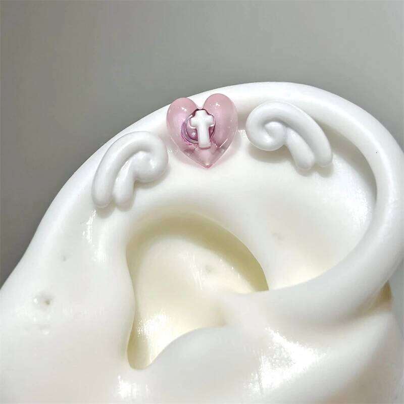 Sweet Angel's Wings Stainless Steel Ear BoneCute Acrylic Love Heart Cross Earrings for Women Body Puncture Accessories 25H1226