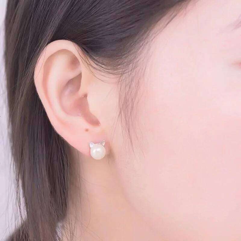 Fashion Earings Jewelry Silver Color Small Pearl Cat Stud Earrings for Women Girls Summer Daisy Flower Earring Pendientes 25H1226
