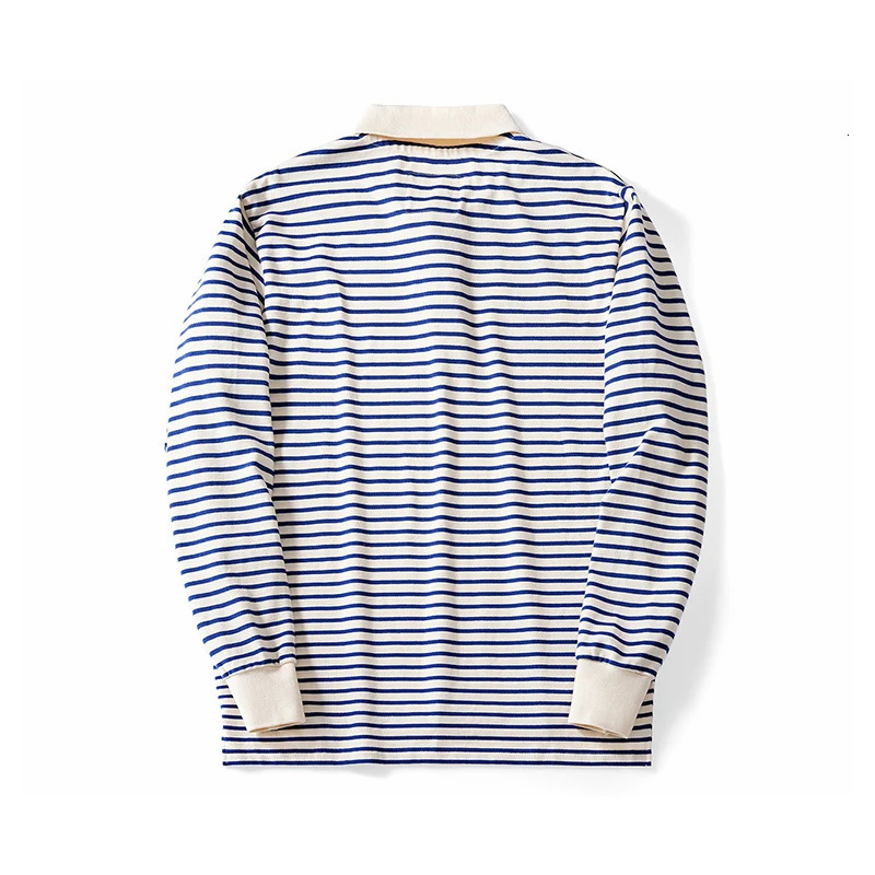 Autumn Long Sleeve Polo Shirt Men Japanese Retro Loose Combed Cotton Striped Shirts Casual Streetwear Lapel Tops Oversize 251222