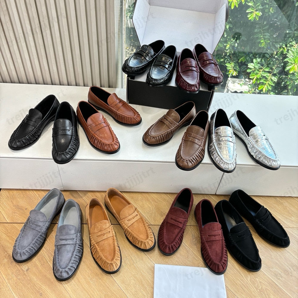 Top quality Classic brown Suede loafers slip on shoes Flat heel dress shoes for womens Luxury designer loafers laidy holiday Driving shoes Leisure Mule shoes 35-42