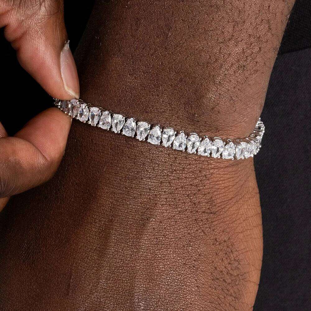 jewelry Sparkling CZ Tennis Bracelet Silver Plated Iced Out Teardrop Shaped Design Hip Hop Fine Jewelry Gift for Women