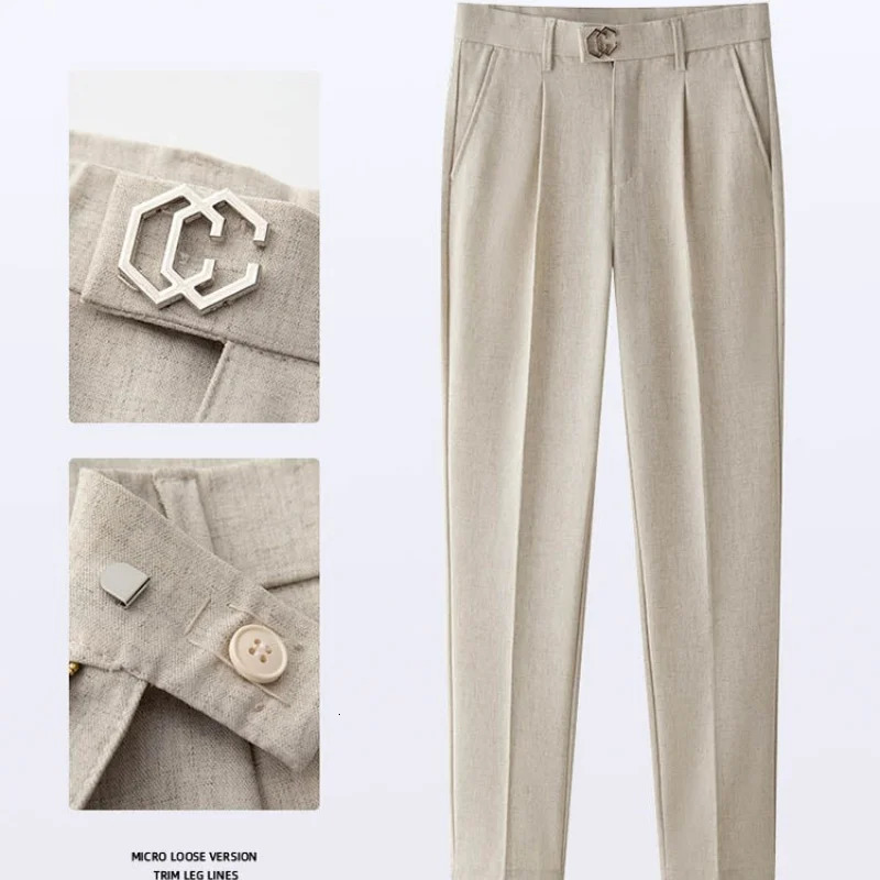 Pleated Thick Men Linen Pants Formal Clothes For Suits High Quality Slim Fit British Business Dress Trousers male 251226