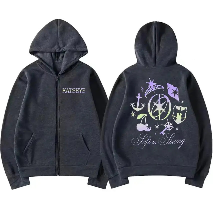 Katseye Graphics tracksuit vintage Hoodie Men Women 2025 tops Fleece fashion clothes Hip Hop Coat Zip Up Jacket Loose streetwear 251217