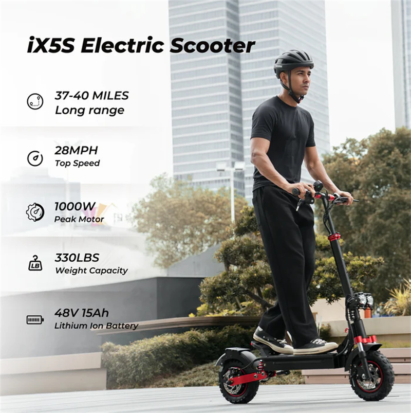 EU Warehouse iScooter iX5S 1000W Electric Scooter for Adults 28MPH 48V 15AH Folding Commute Off Road Electric Scooter 60 Miles Range E-Scooter Kick Sc