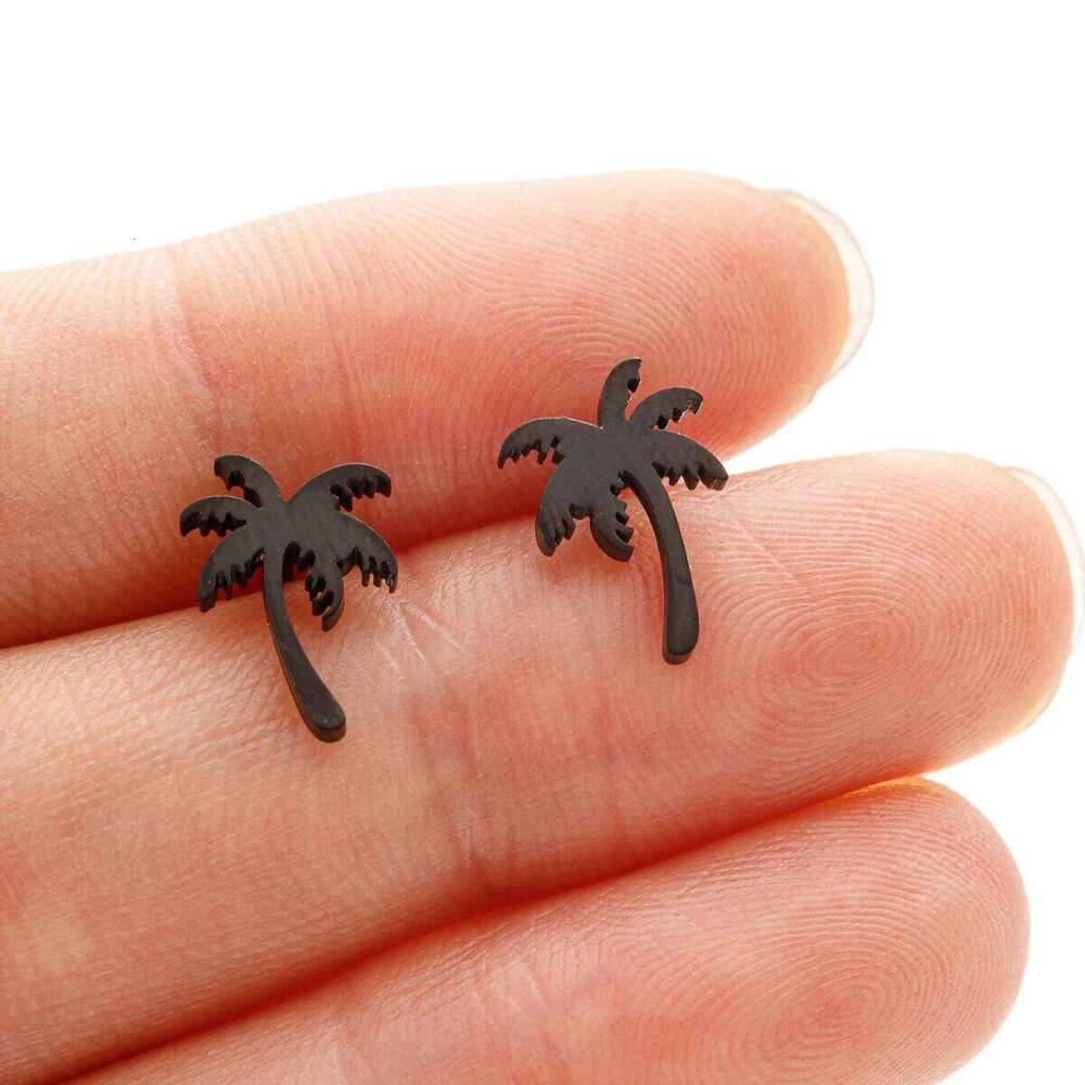 Stainless Steel Coconut Tree Earring For Women Girl Palm Leaf Geometric Metal Coco Joker Ear Stud Summer Holiday Jewelry Gifts 25H1226