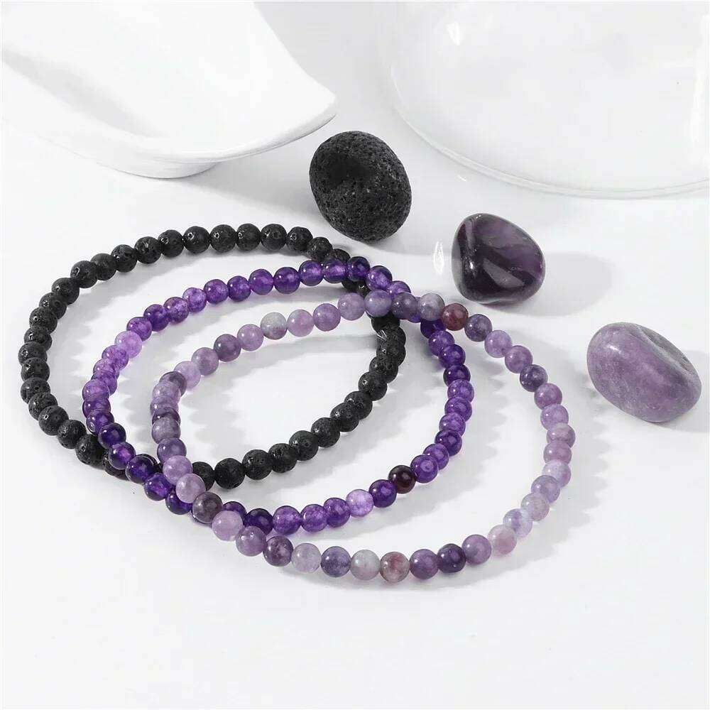 4mm Natural Stone Beads With 3pcs Stones Rose Quartzs Amethysts Red Agates Turquoises Opal Bracelet Set For Women Men 25T1226