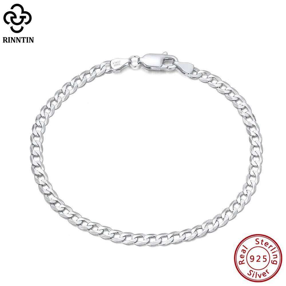 Rinntin 925 Sterling Handmade 3mm Cuban for Men Women Italian Silver Link Chain Bracelet Jewelry SB123 25T1226