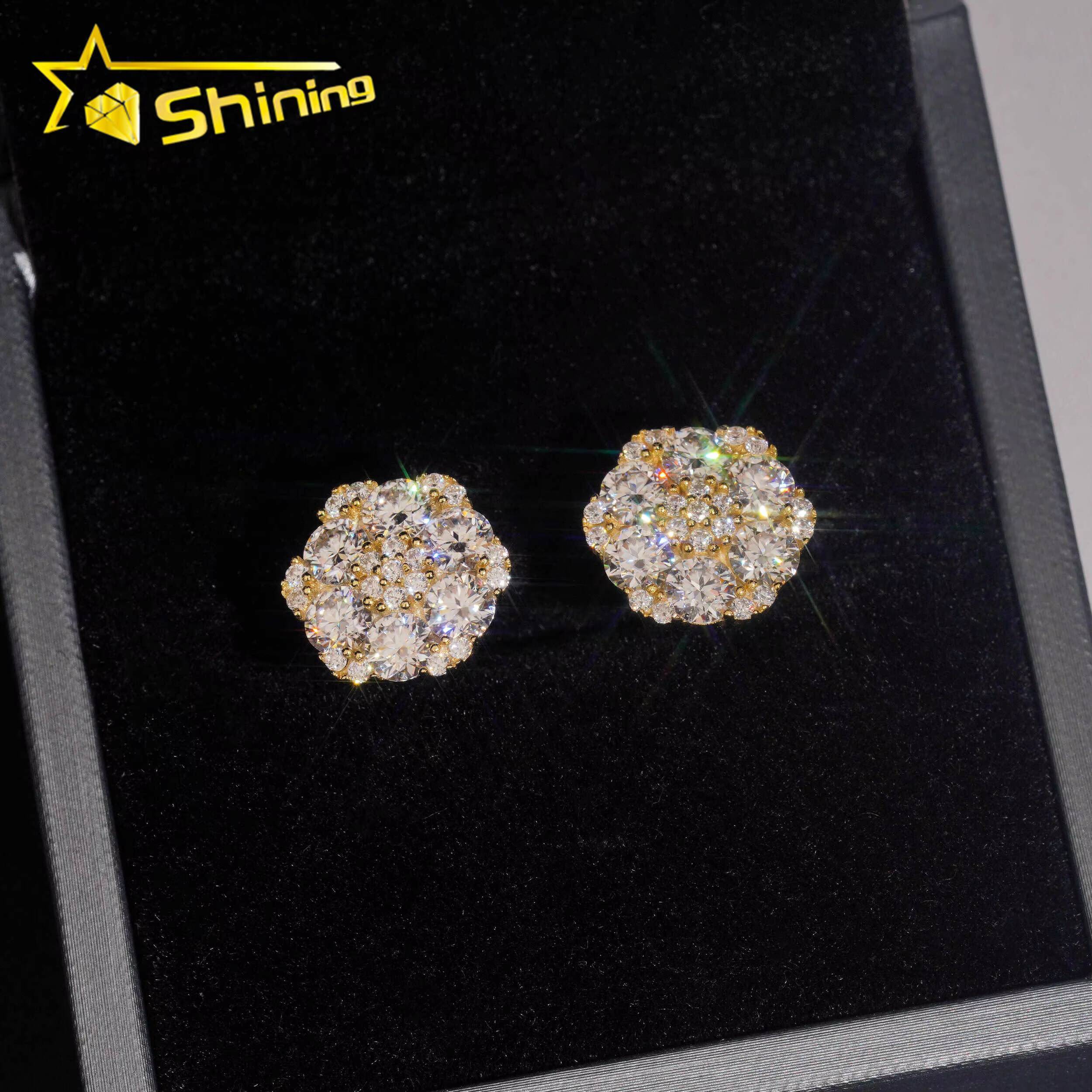 Hip Hop 925 Sterling Silver Men Women Cluster Earrings Iced Out Flower Moissanite Stud Earrings USA Warehouse Fast Delivery