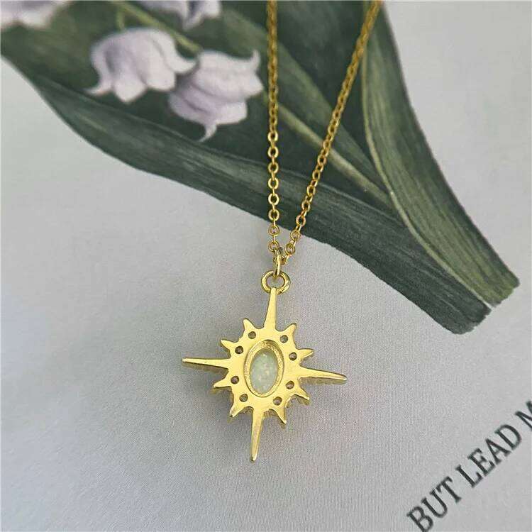 Exquisite S925 Sterling Silver Plated 14k Gold Inlaid Opal Sun sta Necklace Women's Fashion Simple Retro Ornament Clavicle Chain 25N1226