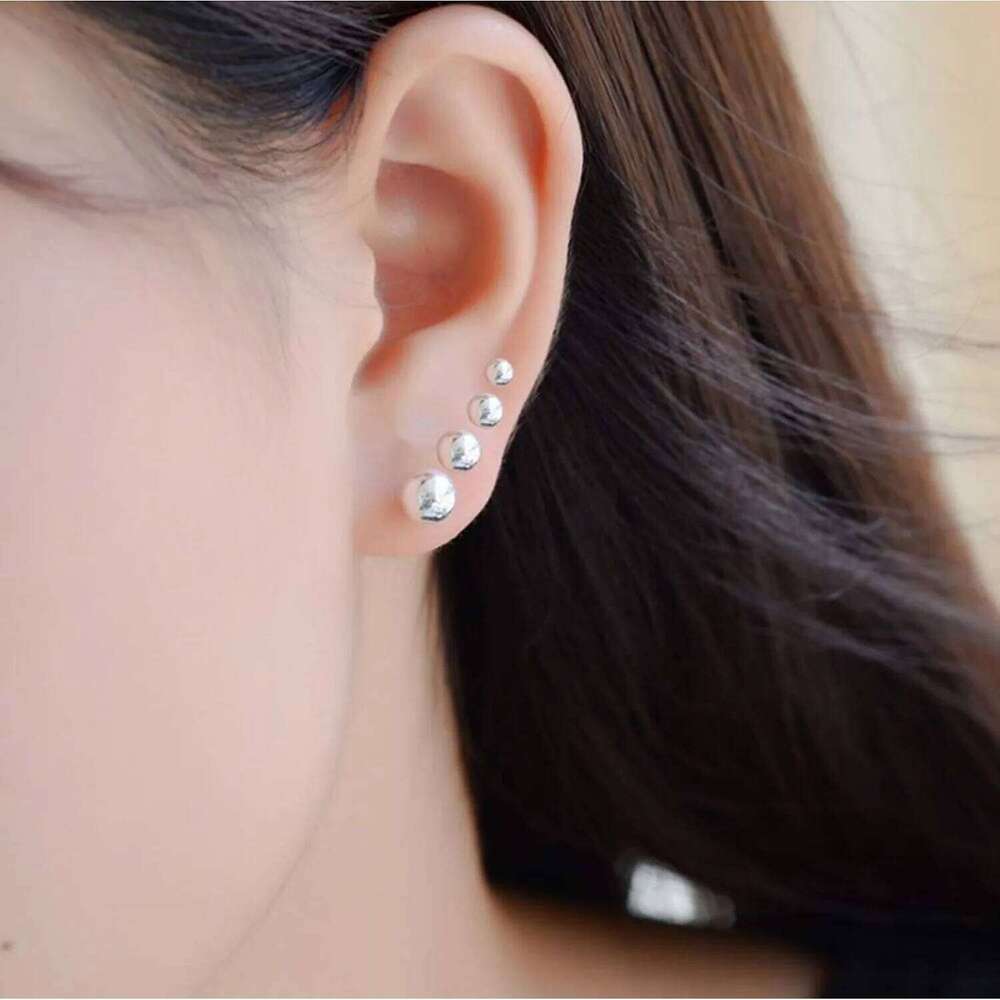 925 Stud for Women Sterling Silver Multiple Piercings 5 Pairs Earrings Set 2mm 3mm 4mm 5mm 6mm 25H1226