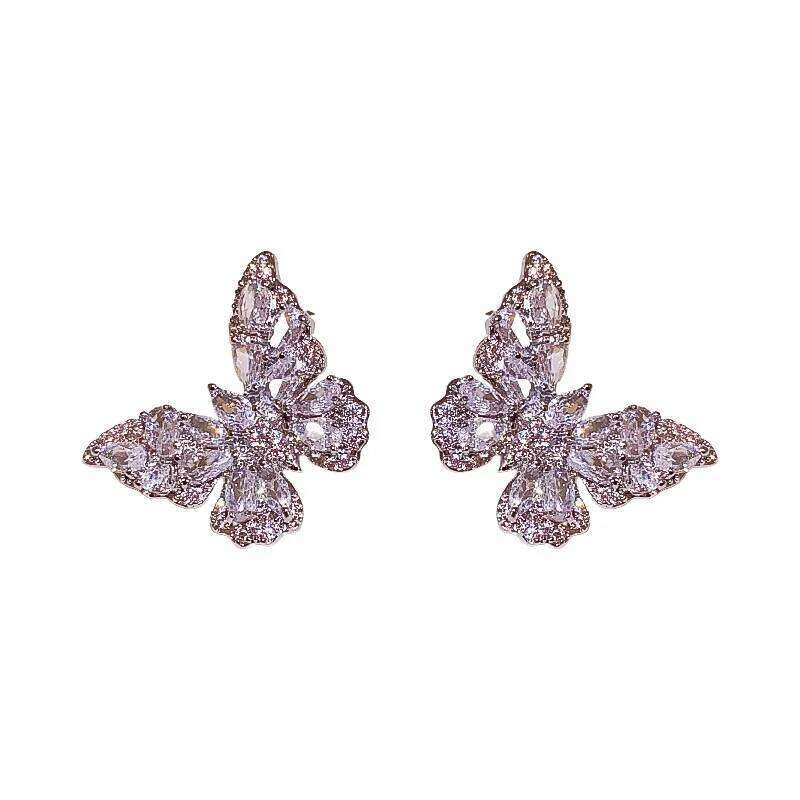 Silver Needle Zircon Butterfly for Women Personality Design Stud Earrings Luxury Fashion New High-grade Charms Jewelry 25H1226