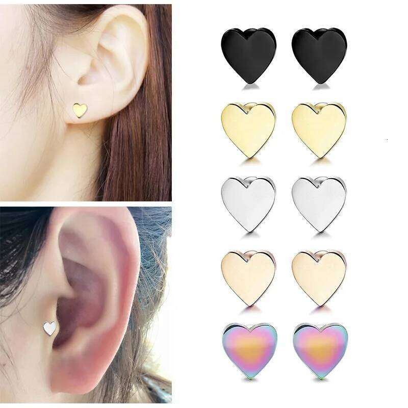 2Pcs Women stainless steel Heart Shape Love Screw Stud Piercing Jewelry Tragus Earrings Cartilage Helix Ear Bone Nail 25H1226
