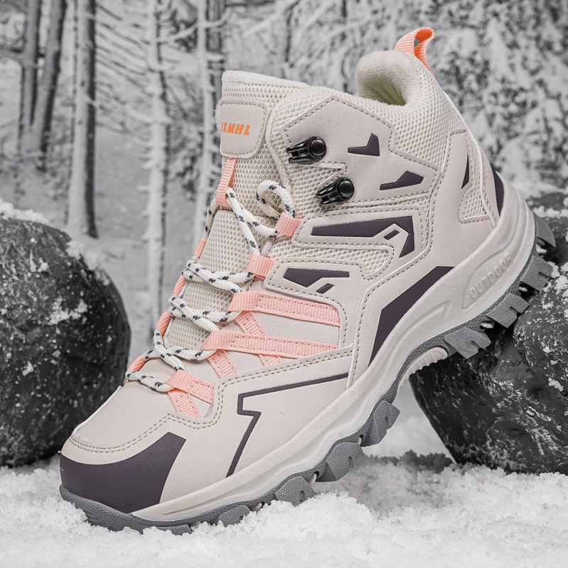 New Autumn Winter Thickened Cotton Women's Couples Mid-top Climbing Off-road Trekking Travel Sports Hiking Shoes