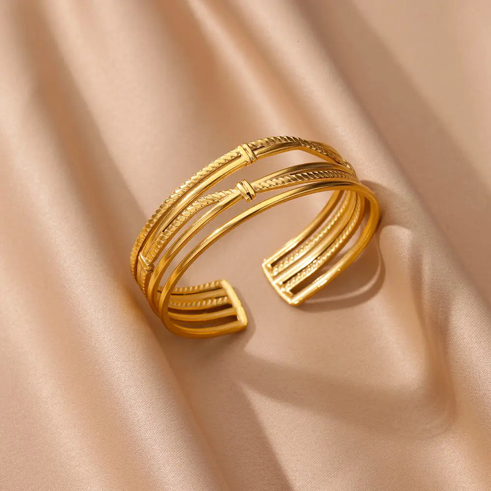 In Stainless Steel Bangles for Women Gold Color Geometric Open Cuff Bracelet femme Vintage Wedding Jewelry Gift 251219
