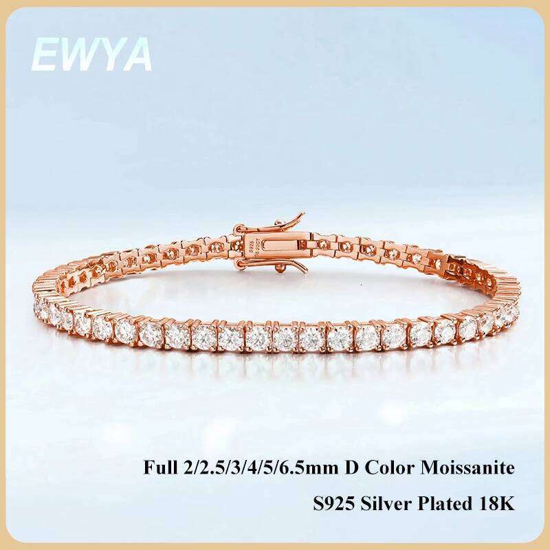 EWYA Real D Color Full 2/2.5/3/4/5/6.5mm Moissanite Tennis Bracelet For Women S925 Plated 18K Rose Gold Diamond Link Bracelets 25T1226