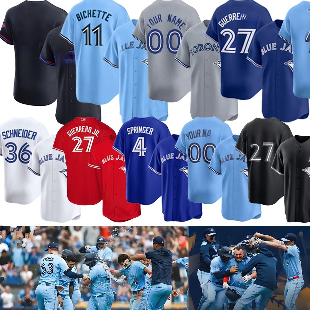 #34 Kevin Gausman Baseball #4 George Springer #27 Vladimir Guerrero Jr. #11 Bo Bichette Blue Jays Chad Green Alejandro Kirk Davis Schneider Jersey