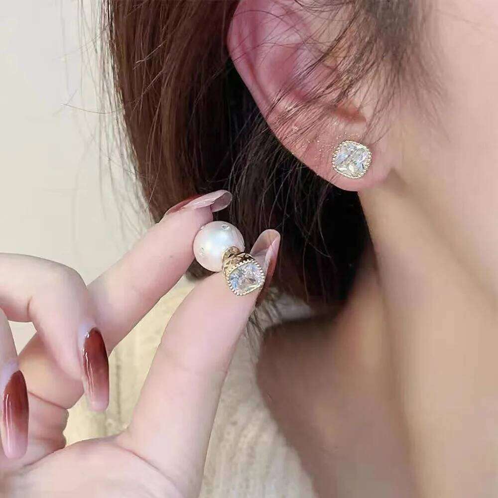 Vintage Charm Zircon Imitation Pearl Statement Earrings for Women Back Front Engagement Wedding Party Versatile Jewelry Gifts 25H1226