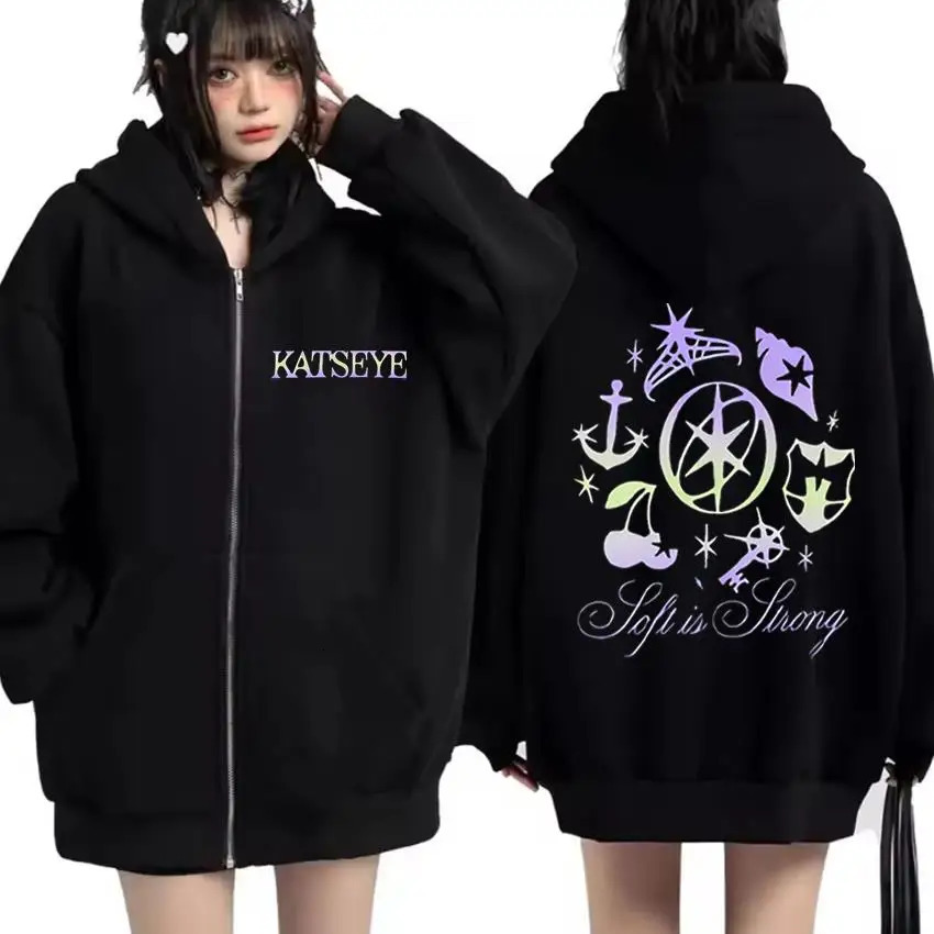 Katseye Graphics tracksuit vintage Hoodie Men Women 2025 tops Fleece fashion clothes Hip Hop Coat Zip Up Jacket Loose streetwear 251217