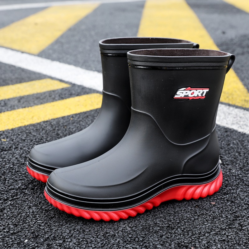 2025 Fashionable rain boots for men fleece-lined high-quality appearance mid-calf outdoor non-slip adult waterproof rubber shoes water shoes