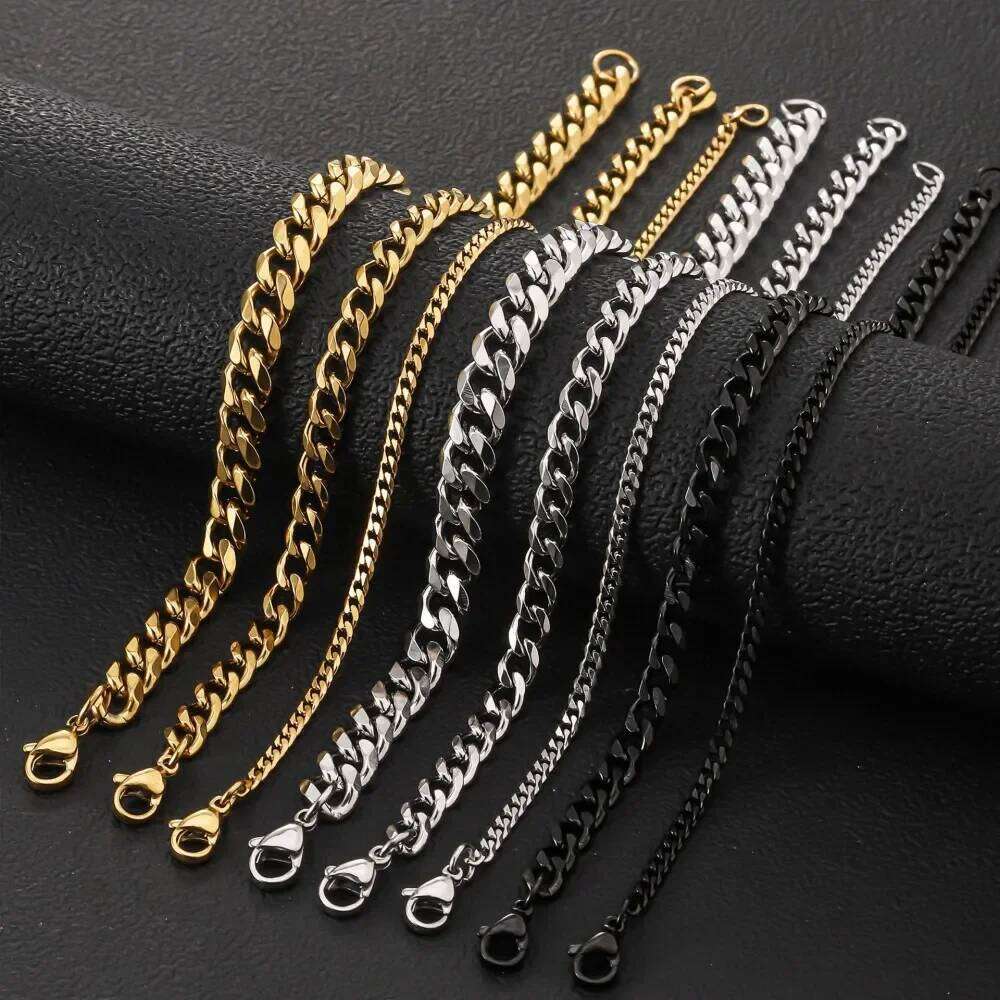 21cm Hot Trendy Cuban Classic Stainless Steel 3 5 7mm Width Chain Bracelet For Men Women Jewelry Party Gift 25T1226