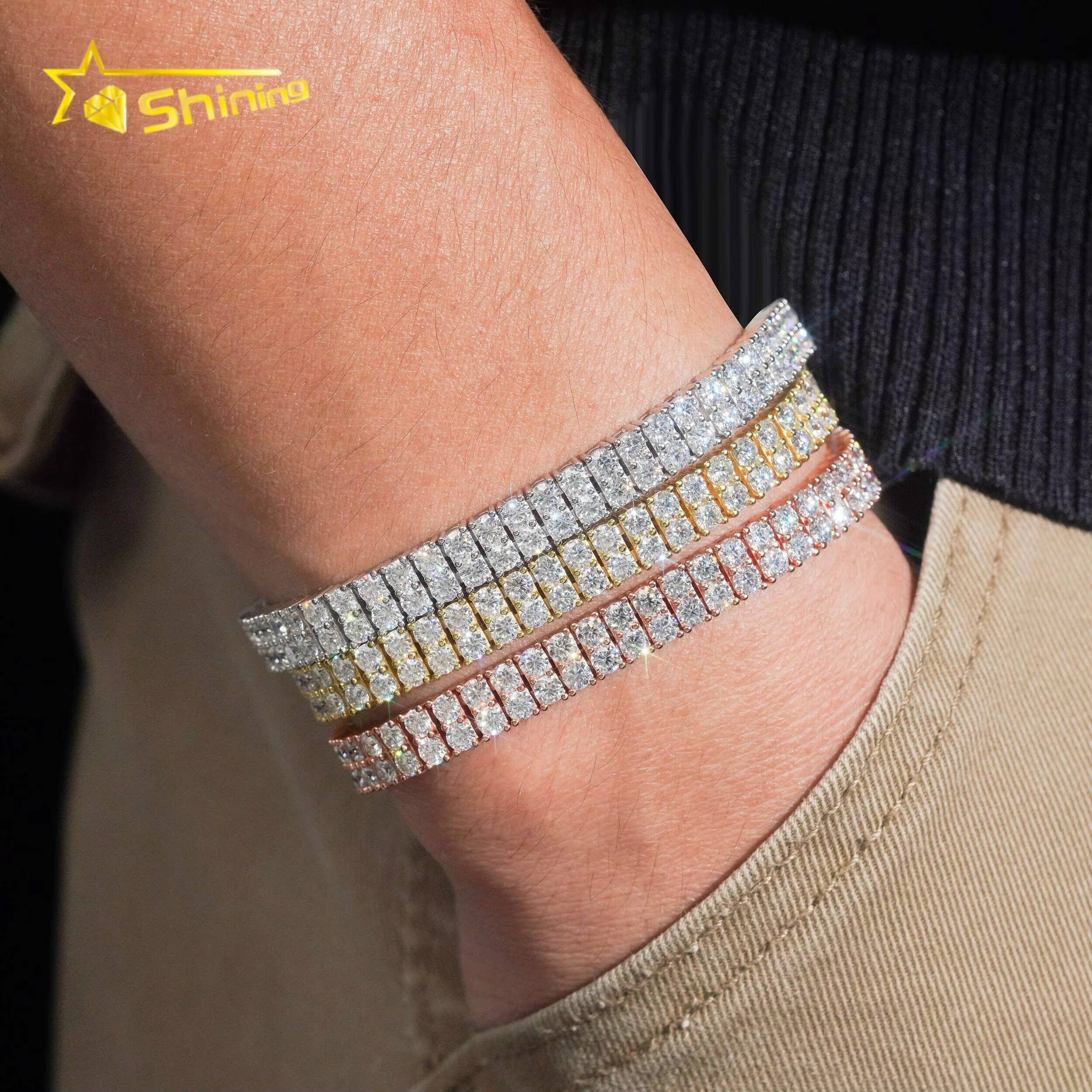 Luxury Womens Bracelet Fine Jewelry Iced Out 2 Rows VVS Moissanite Tennis Bracelet Custom 925 Silver Bracelets Daily Wear