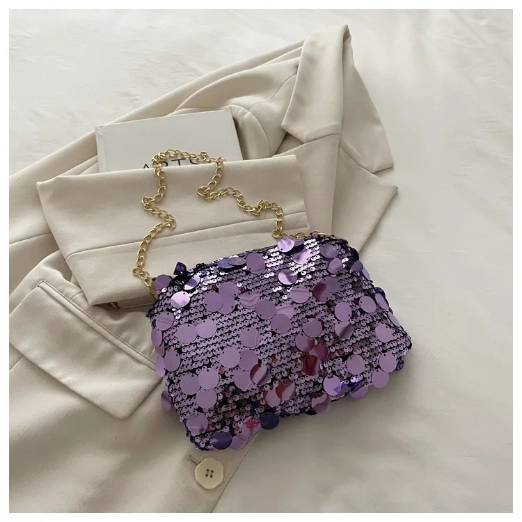 Sequin Evening Party Shoulder Bags for Women Lightweight Portable Ladies Chain Crossbody Bag Solid Color Casual Female Handbag 251223
