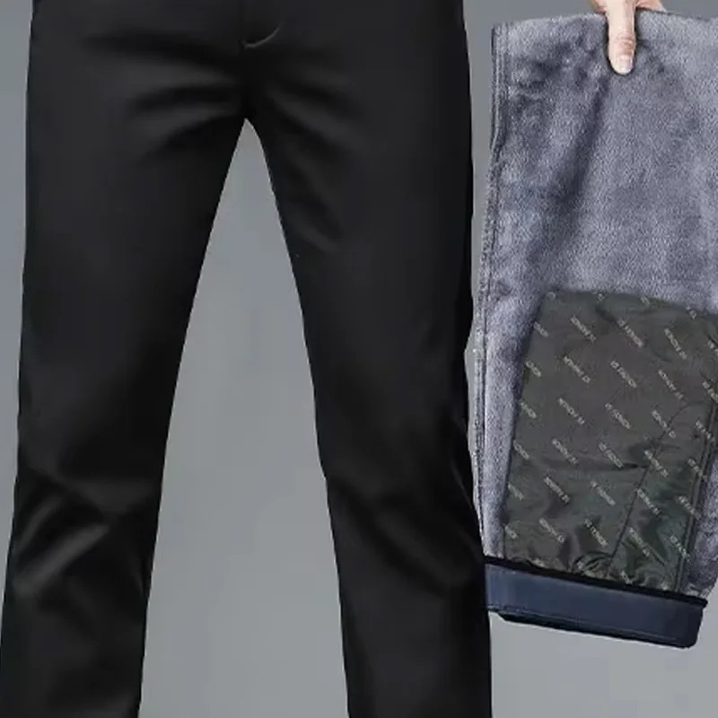 Mens autumnwinter fashionable business casual pants elastic slim fit warm and plush suit work clothes 251226