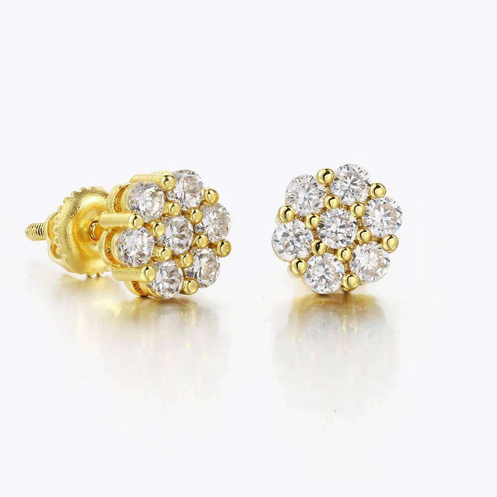 7mm Cubic Zircon Earring For Man Woman Gold Color Rock Hippop Flower Micro-inserts Fashion Jewelry Ear Stud Accessories 25H1226