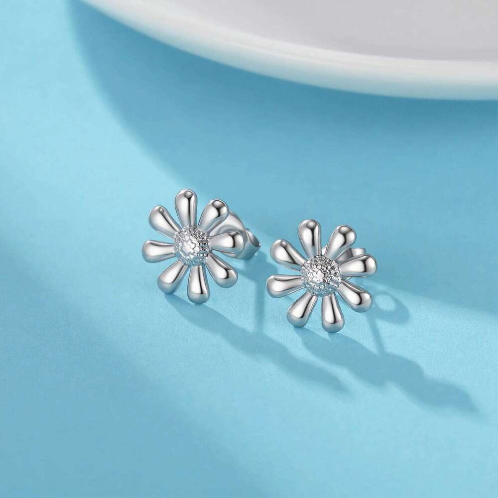 Skyrim Sweet Flower Stud Earrings For Women Girls Stainless Steel Gold Color Cute Plant Jewelry Wedding Gift 25H1226