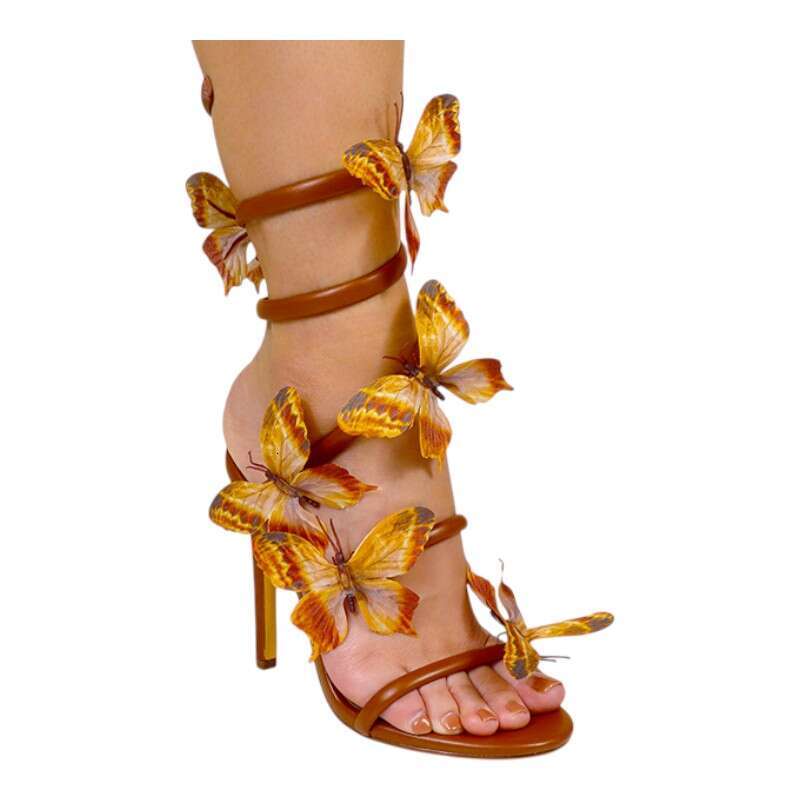 Women S Round Toe Butterfly Spiral Strap High Heeled Sandals MOJIDASHU