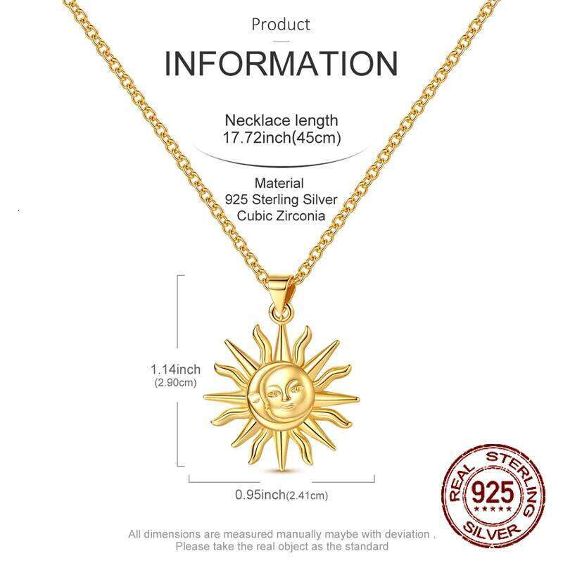 925 Sterling Silver Golden Sun Moon Pendant Necklace for Women Fashion Anniversary Birthday Jewelry Gifts 25N1226