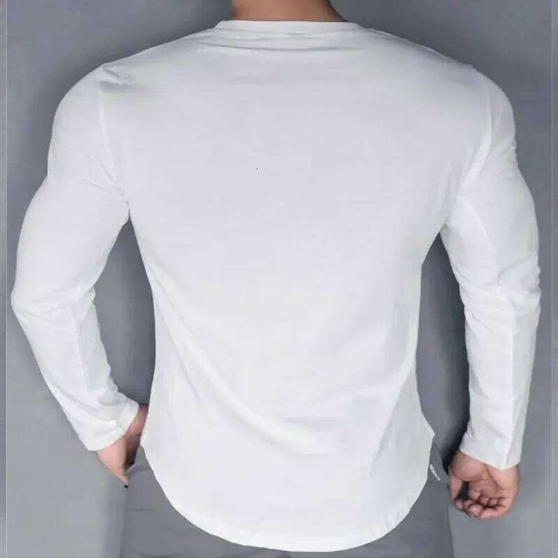 Men's Autumn Winter Running, Fitness White Sports And Leisure Style Long Sleeved Slim Base T-Shirt