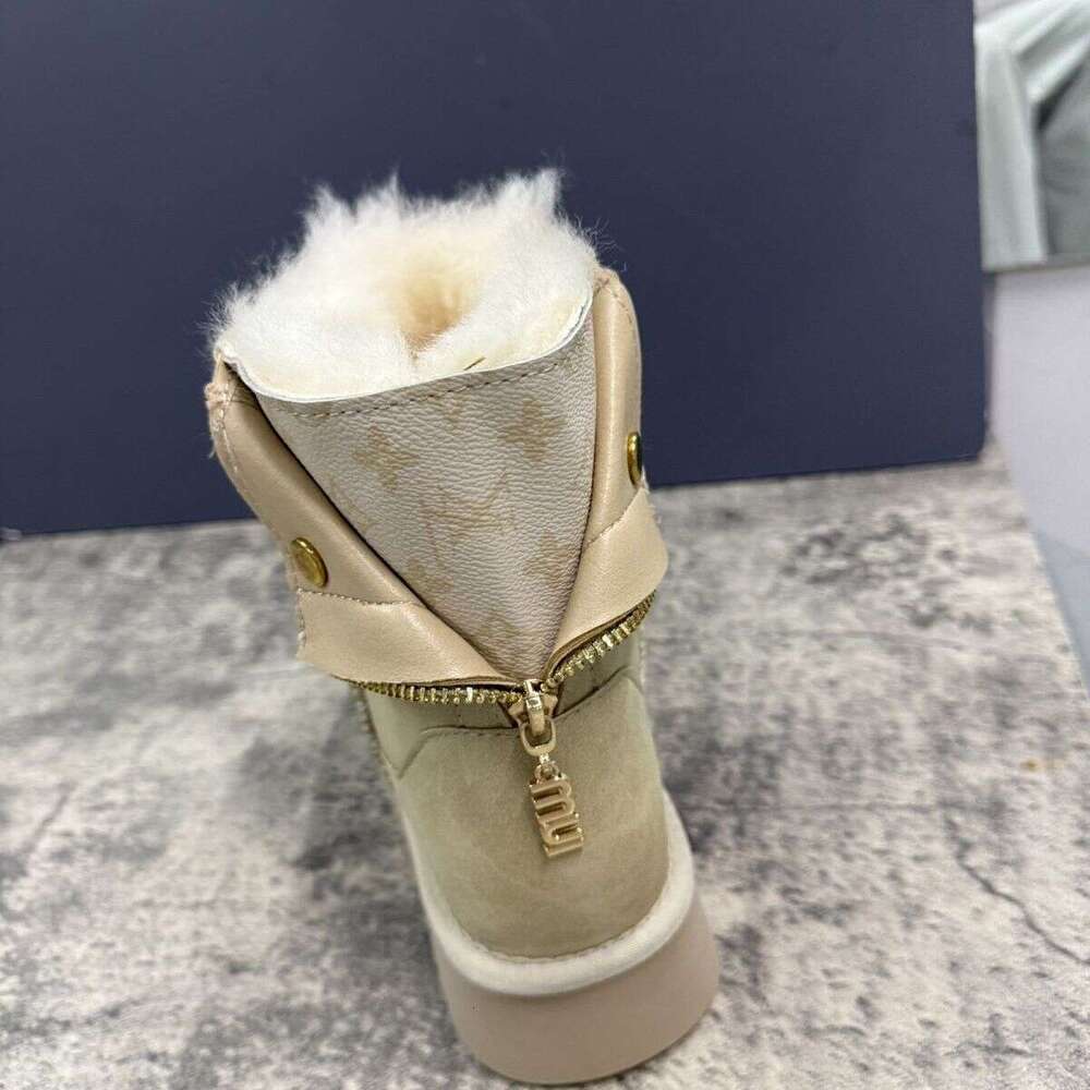 2025 Winter New Short Tube Northeast Snow Fur Integrated Anti-Slip Fleece-Lined Thickened Boots Women's Cotton Shoes Warm Zipper Mid-Calf