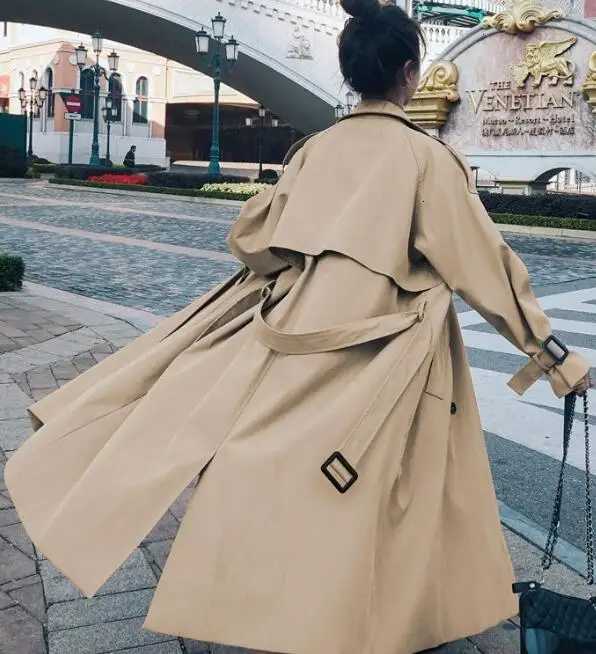 Autumn Clothes Women 2023 Lapels Double Row Buttons Long Windbreaker Women Work Jacket Trench Coat for Women Tops OvercoatT251226