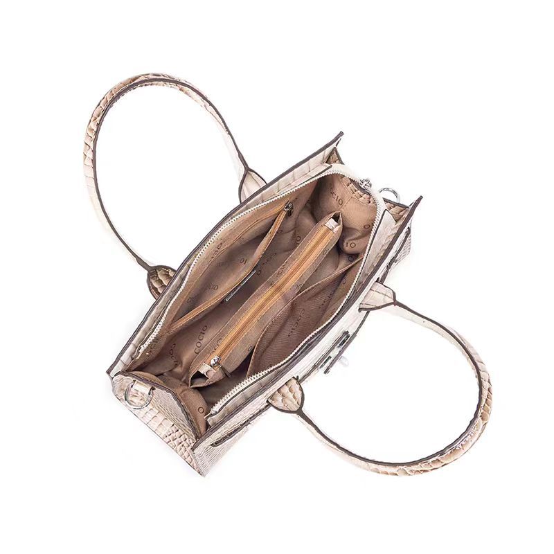 COCIO Himalayan White Crocodile Pattern Platinum Bag New High-Quality Briefcase Luxury Leather Handbag Lady Boss Bag Fashion Shoulder Bag Crossbody Ba