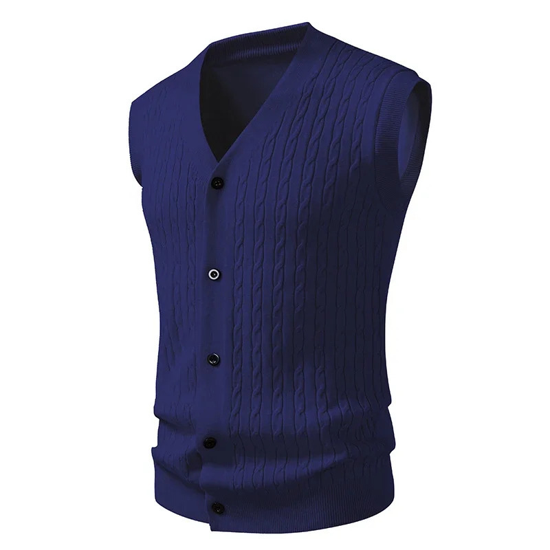 Autumn Mens Knit Sweater Vest V Neck Button Down Sleeveless Cable Cardigan Outdoor Business Lightweight Sweaters Vests 251226