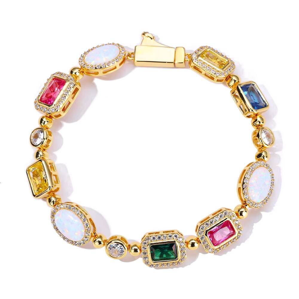 Hip-Hop 925 Sterling Silver VVS Moissanite Colorful Gemstone Bracelet Trendy Tennis Chain Bracelets Bangle for Women and Men