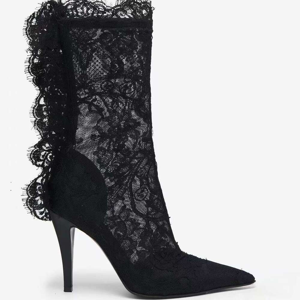 2025 European and American New Retro Lace Semi-Transparent Bare Fashion Boots