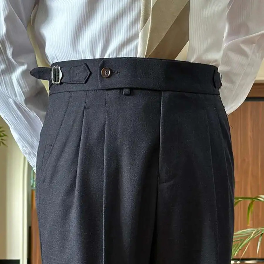 Italian Style Naples Hanging High Waisted Straight Leg Trousers For Business Pant Trendy Dress Men Social Trouser 251226