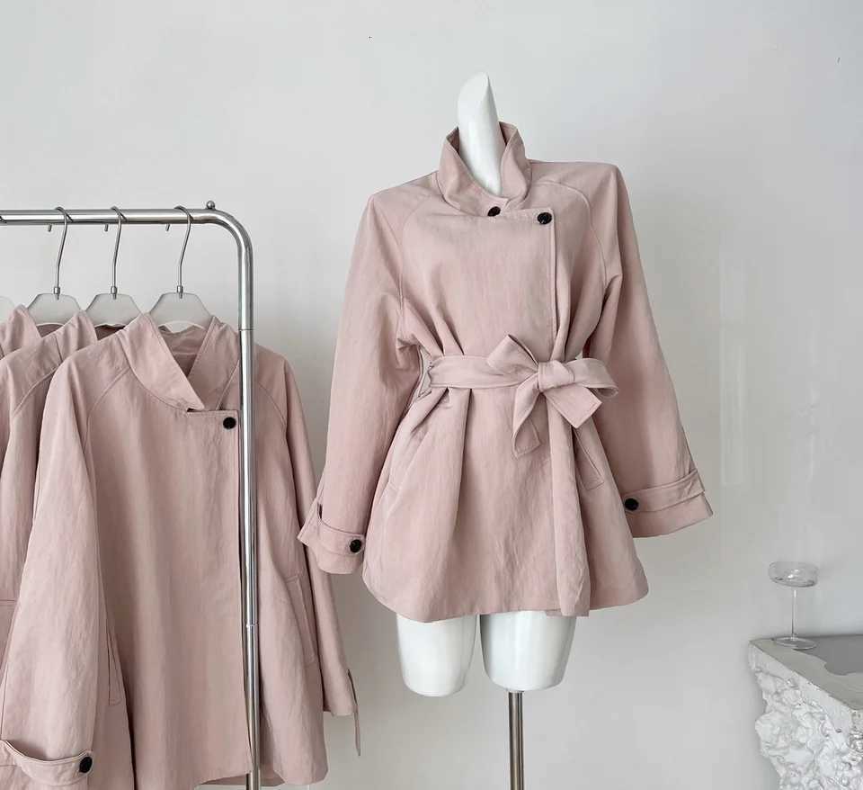 Autumn Winter French High Street 100 Cotton Trench Coat Women Retro Chic Stand Collar High-end Mid-length Overcoat Office LadyT251226