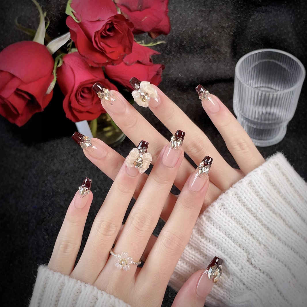 elegant light luxury armor design customizable french winged butterfly manicure