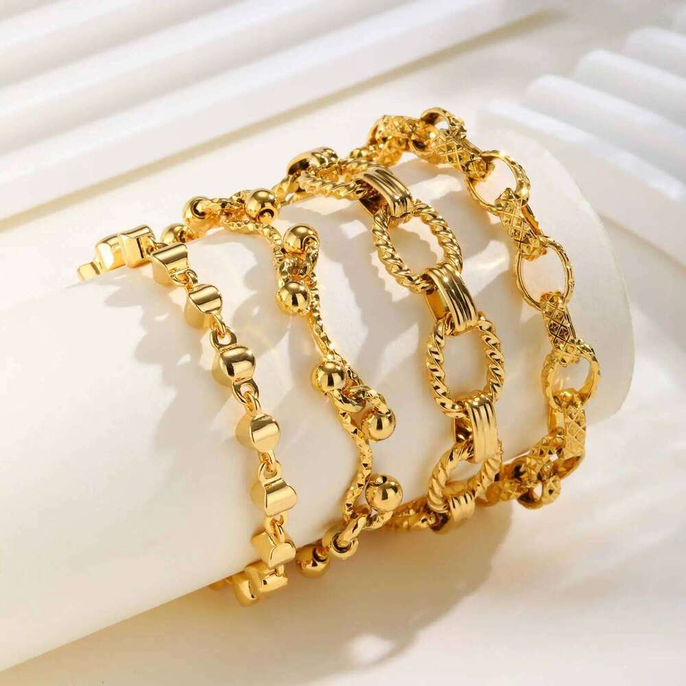 Minimalist Geometric Stainless Steel Bracelets 18K Gold Plated Thick Chunky Chain Bracelet for Women Waterproof Luxury Jewelry 25T1226