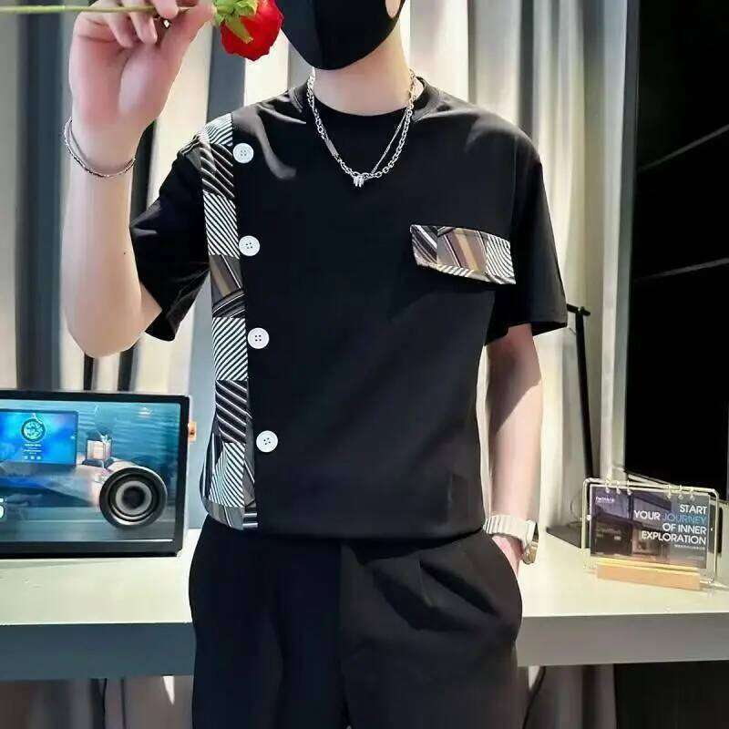 Men's Short Sleeve T-Shirt New Ethnic Style Patchwork Summer Casual Top