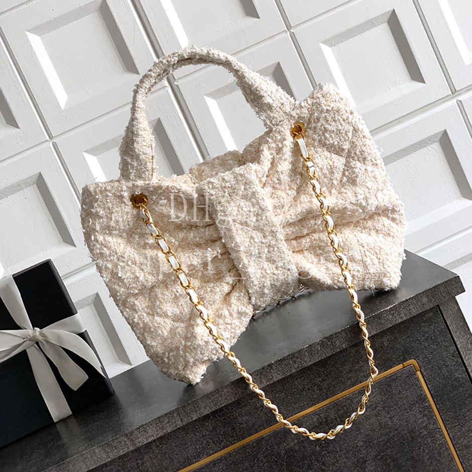 Tweed Hobo bag Tote evening bag 38CM Luxury designer bag Lambskin chain bag genuine leather handbag Mirror quality shoulder bag with box C045B